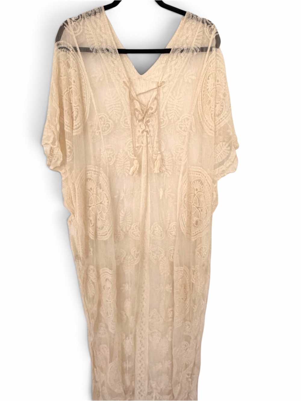Women’s Lace Crochet Swim Cover-Up Kaftan in Cream